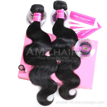 Amzhair Wholesale10A Body Wave Brazilian Cuticle Aligned Virgin Human Hair Large Stock Double Weft Remy Hair Extension Bundles